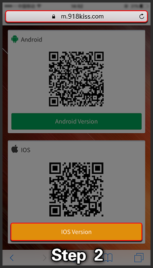 Step 2: Provider screenshot of a 918Kiss download page with the iOS Version button highlighted.